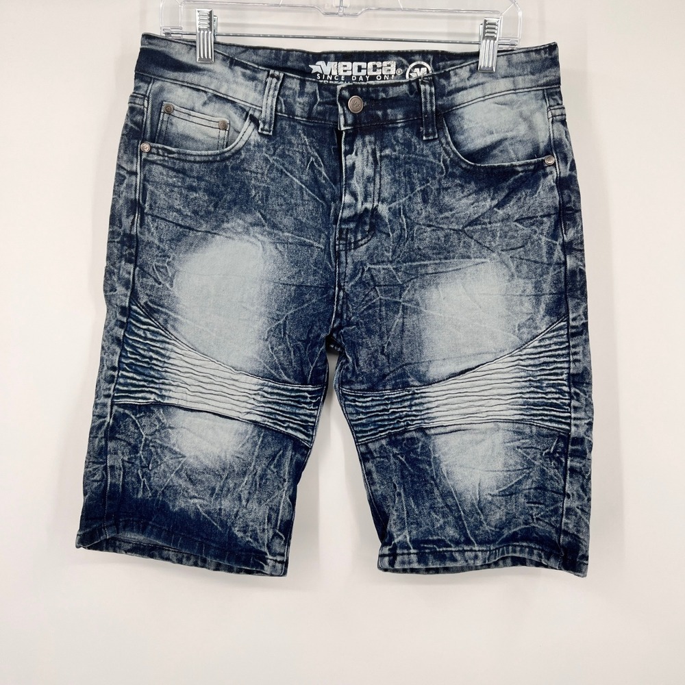 Mecca Since Day One Boys Blue Acid Wash‎ Moto Denim Shorts Size 14 Stretch Fit